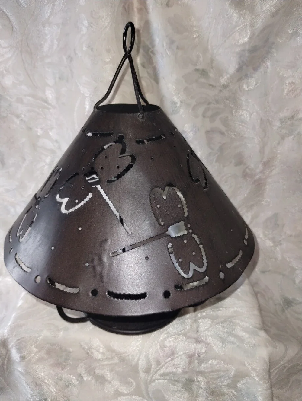 Rustic Brown Metal Hanging Candle Lantern - Dragonflies / 10